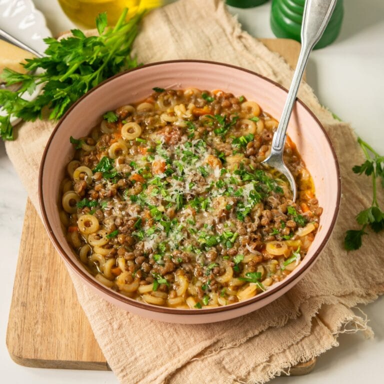 italian lentil soup with pasta.