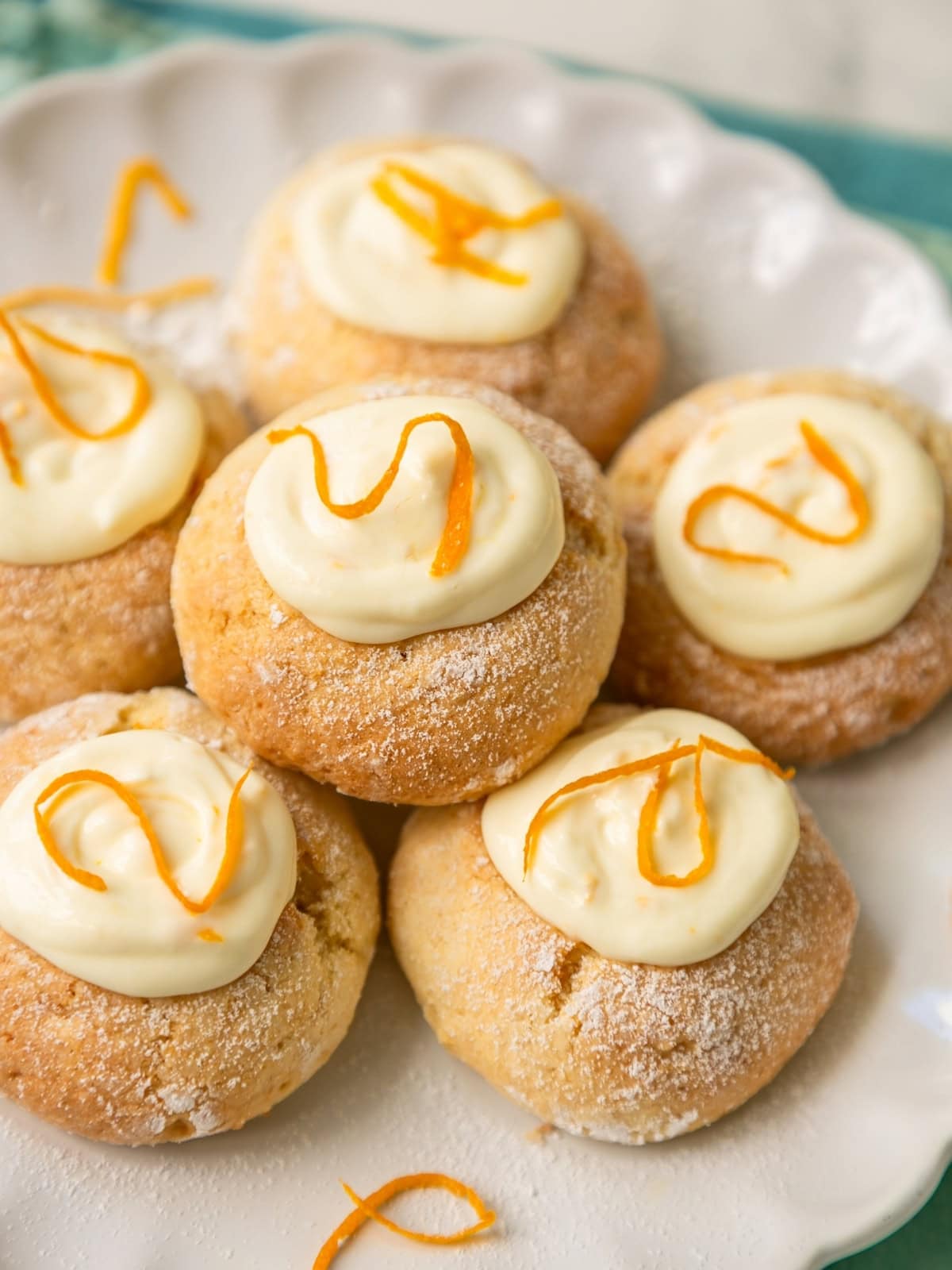 mascarpone cheese cookies topped with mascarpone orange cream.